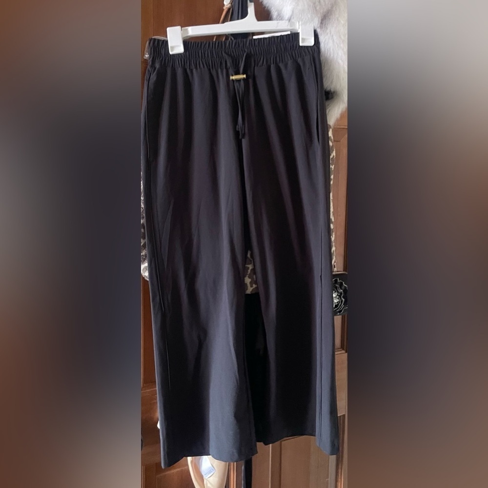 NWT Stylus Black Elastic-Waist Drawstring Mid-Rise Wide Leg Pull On Pants
